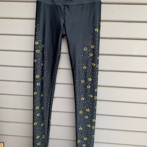 Goldsheep Share Gold Stars Printed Leggings Xsmall Black Yoga gym - Picture 2 of 9